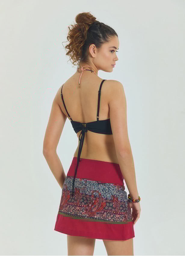 Lace Up Open Back Adjustable Black Crop Blouse 4649